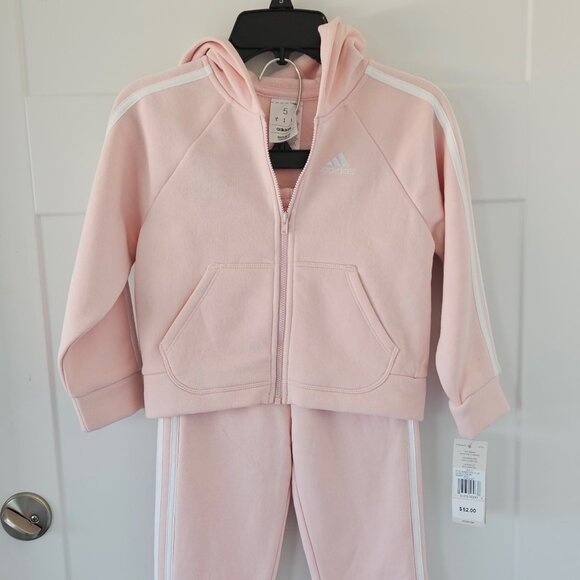 Girls Size 5 Adidas Two Piece set.  Light Pink Zippered Hoodie and Pants NWT - Picture 1 of 8